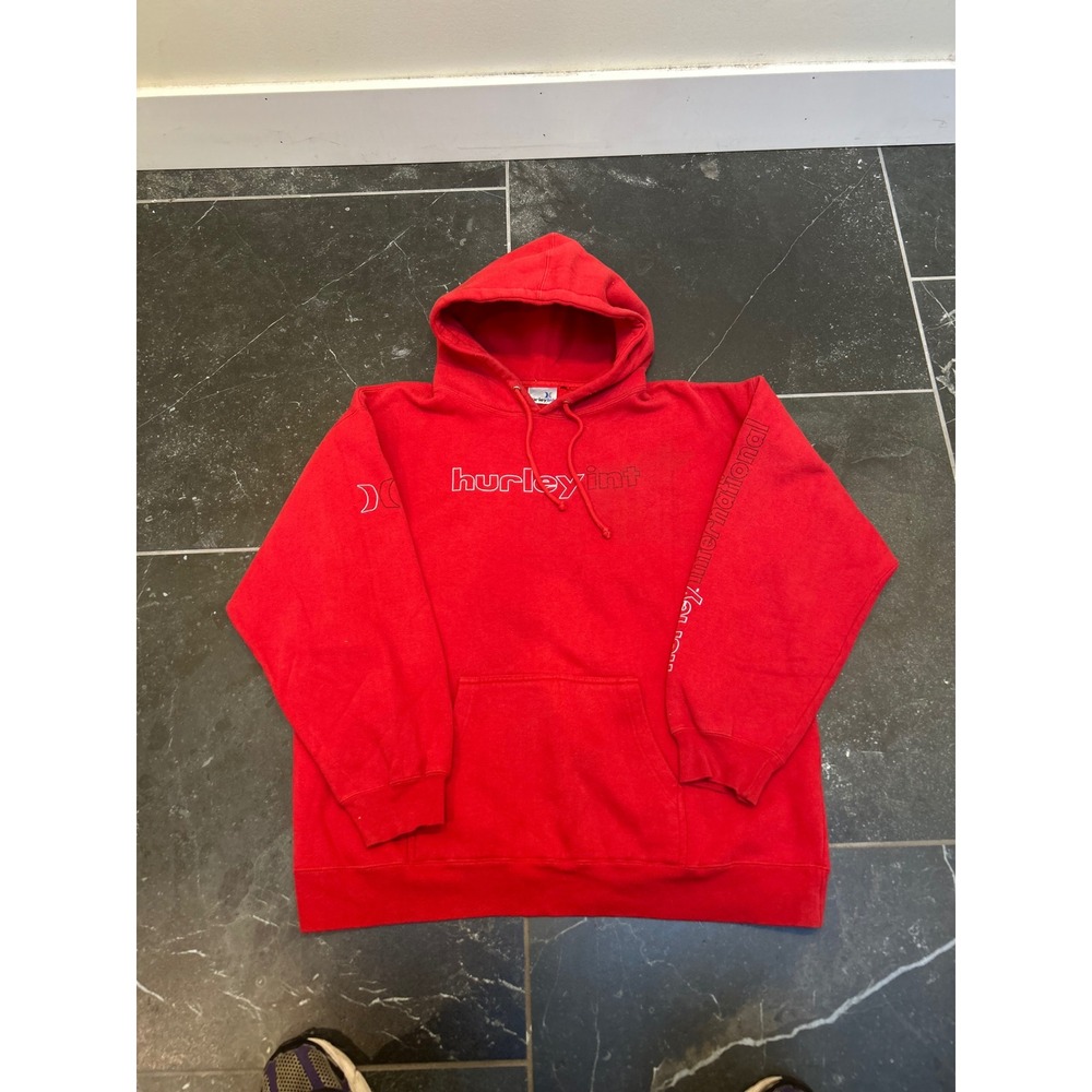 Vintage 90s Surfwear Hurley International Red Hoodie Mens XL  Logo Sweatshirt